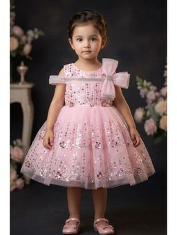 Lagorii - Pink Sequinned Party Wear Frock with Bow Detail
