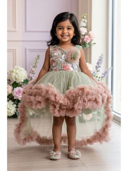 Lagorii - Sage Green and Blush Pink Floral Party Frock