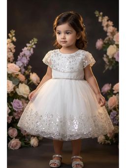 Lagorii - White Party Wear Frock with Sequin Embellishment