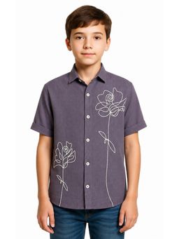 CAVIO - Purple Boys Half Sleeves Embroidered Casual Shirt