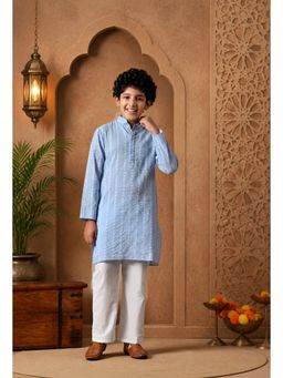 Indi-Loom Couture - Boys Blue Striped Ethnic Kurta with Pyjama