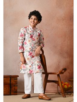 Indi-Loom Couture - Boys Floral Printed Ethnic Kurta with White Pyjama