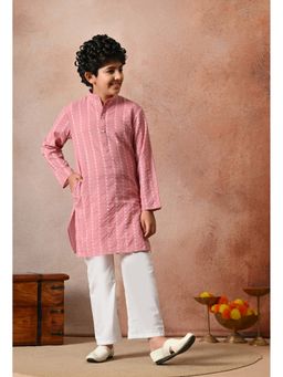 Indi-Loom Couture - Boys Mauve Embroidered Kurta with Pyjama