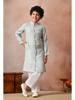 Indi-Loom Couture - Boys Grey Yarn-Dyed Blazer Kurta with Pyjama