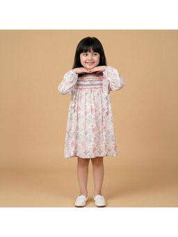 BYB Premium - White Girls Floral Printed Cotton Viscose Dress