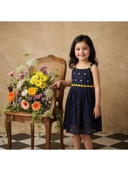 BYB Premium - Navy Blue Girls Navy Blue Lace Fit and Flare Sleeveless Dress