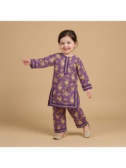 BYB Premium - Purple Girls Cotton Floral Printed Kurta Pant