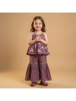 BYB Premium - Purple Girls Cotton Printed Kurti and Sharara