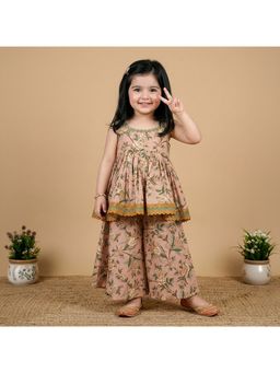 BYB Premium - Peach Girls Cotton Floral Printed Kurta and Palazzo