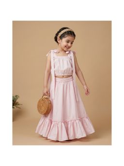 BYB Premium - Pink Girls Cotton Sleeveless Crop Top and Flared Skirt