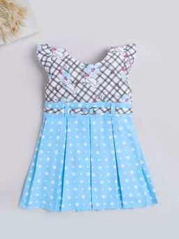 The Magic Wand - Blue Polka Dots and Checks Printed Cap Sleeves Dress