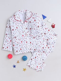 The Magic Wand - White Xmas Trees Printed Full Sleeves Shirt with Pajama