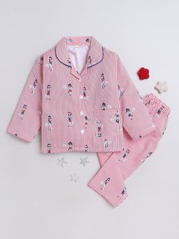 The Magic Wand - Red Stripes Printed Full Sleeves Shirt with Pajama