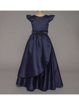 The Magic Wand - Navy Blue Bow Cap Sleeves Long Gown