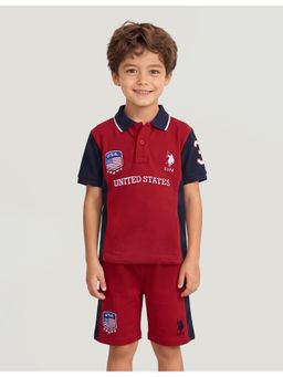 U.S. POLO ASSN. - Red Boys Colour blocked Regular Fit Polo T-Shirt