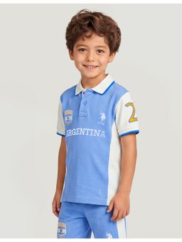 U.S. POLO ASSN. - Blue Boys Colour blocked Regular Fit Polo T-Shirt