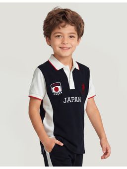 U.S. POLO ASSN. - Navy Blue Boys Colour blocked Regular Fit Polo T-Shirt