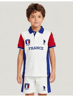 U.S. POLO ASSN. - White Boys Colour blocked Regular Fit Polo T-Shirt