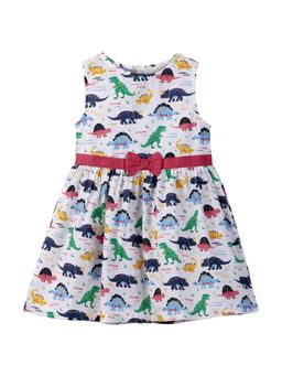 Beebay - Kids Girls Dino Print Bow Detail Dress Multi-Color
