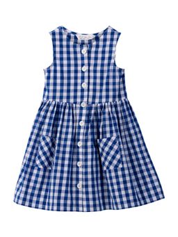 Beebay - Kids Girls Check Button Through Dress Blue