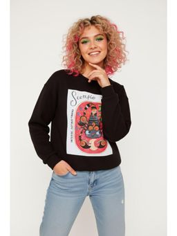 AAREIN - Black Scorpio Zodiac Printed Fleece Sweatshirts