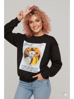 AAREIN - Black Aries Zodiac Printed Fleece Sweatshirts