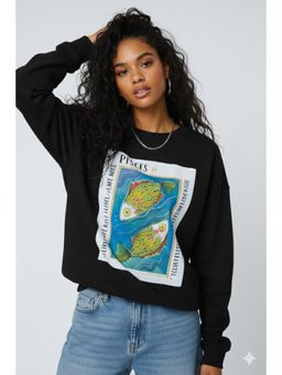 AAREIN - Black Pisces Zodiac Printed Fleece Sweatshirts