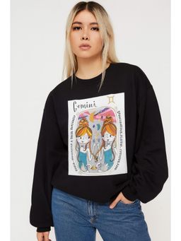 AAREIN - Black Gemini Zodiac Printed Fleece Sweatshirts