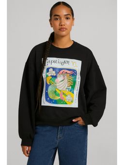 AAREIN - Black Capricorn Zodiac Printed Fleece Sweatshirts
