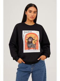 AAREIN - Black Taurus Zodiac Printed Fleece Sweatshirts