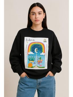 AAREIN - Black Libra Zodiac Printed Fleece Sweatshirts