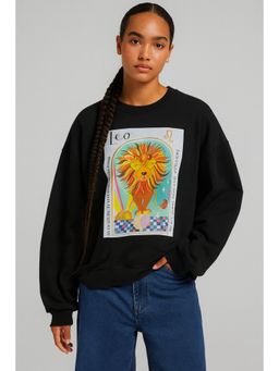 AAREIN - Black Leo Zodiac Printed Fleece Sweatshirts
