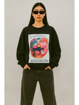 AAREIN - Black Sagittarius Zodiac Printed Fleece Sweatshirts