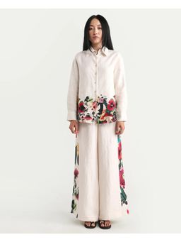 RAREISM - Solid Linen Wide Trouser With Printed Panel Off White