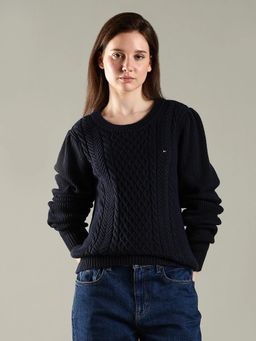 Tommy Hilfiger - Regular Fit Cotton Round Neck Sweater Navy Blue
