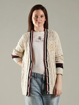 Tommy Hilfiger - Relaxed Fit Cotton V-Neck Cardigan Beige