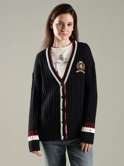 Tommy Hilfiger - Relaxed Fit Cotton V-Neck Cardigan Navy Blue