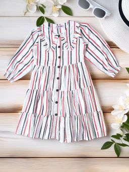 Bella Moda - Cotton Woven Three Fourth Puffed Sleeves Printed Dress-Multi