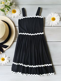 Bella Moda - Cotton Woven Sleeveless Tiered Dress With Smock Detailing-Black