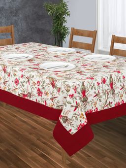 SHADES OF LIFE - Beige Floral Print With Plain Border Center Table Cover, 60X90 Inches