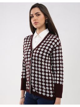 Monte Carlo - Women Maroon V Neck Full Sleeve Cardigan