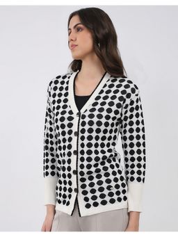 Monte Carlo - Women Off White V Neck Full Sleeve Cardigan