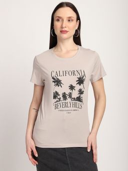 R&B - Cotton Beige Graphic Half Sleeves Crew Neck T-Shirt