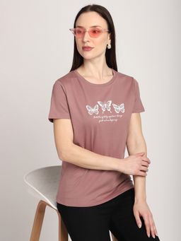 R&B - Cotton Pink Graphic Half Sleeves Round Neck T-Shirt