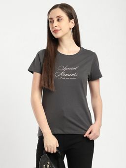 R&B - Cotton Grey Typography Crew Neck T-Shirt