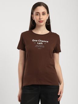 R&B - Cotton Brown Typography Half Sleeves Round Neck T-Shirt