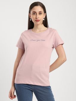 R&B - Cotton Pink Typography Half Sleeves Round Neck T-Shirt