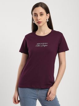 R&B - Purple Cotton Typography Half Sleeves Round Neck T-Shirt