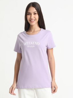 R&B - Cotton Lavender Typography Crew Neck T-Shirt
