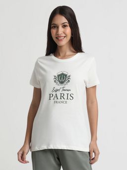 R&B - Cotton Ivory Typography Half Sleeves Round Neck T-Shirt